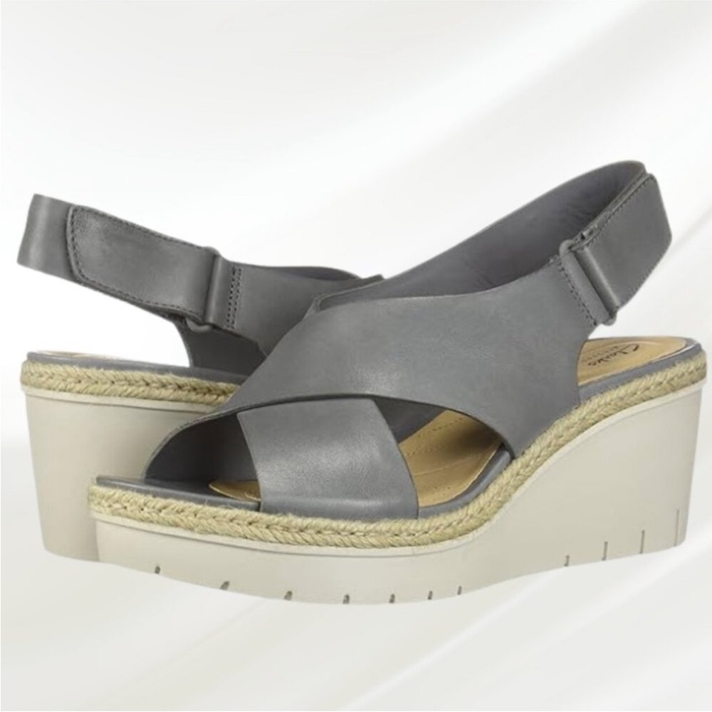 Clark’s Palm Glow Gray Wedge Comfort Sandals